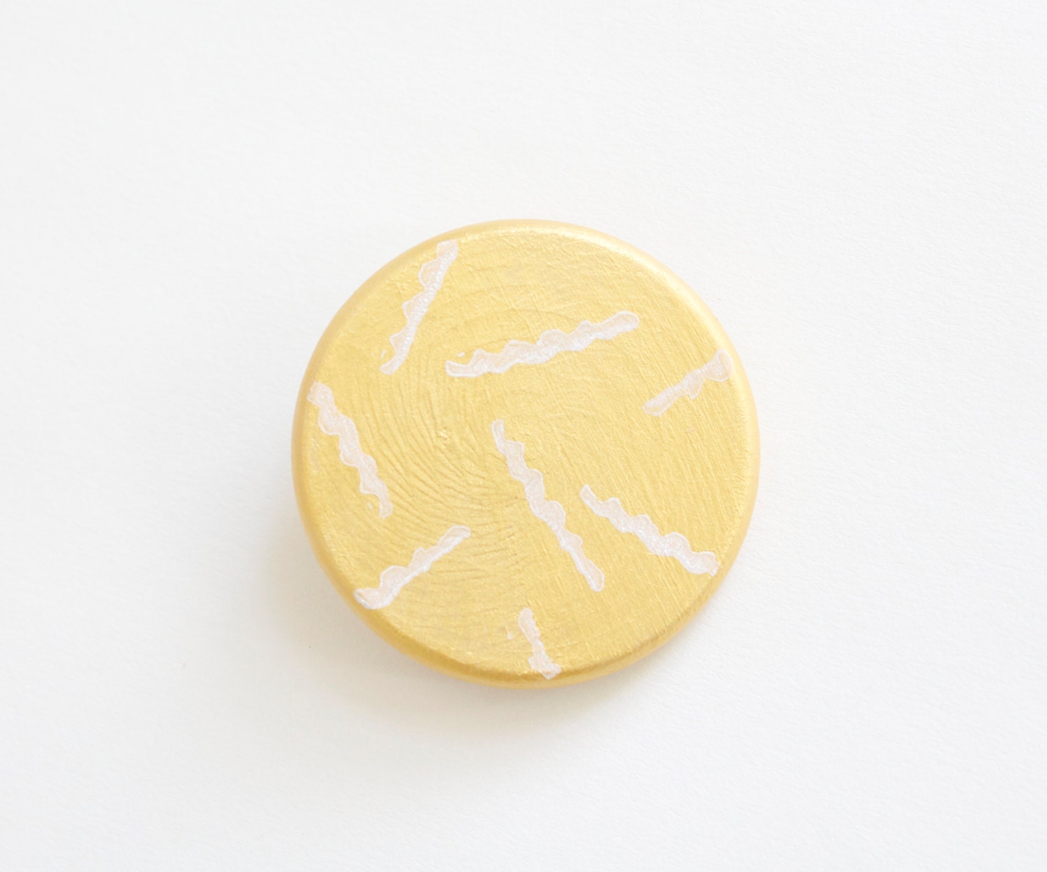 Geometric brooch: handpainted brooch in white and gold, wood jewelry