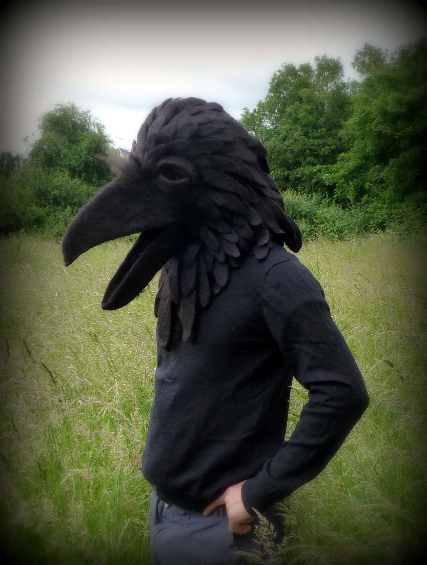 Hand Made to Order: Hand felted Raven animal mask / head dress suitable for performace, dance or theatre