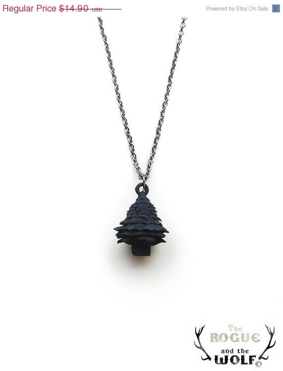 CLEARANCE SALE - Black Tree Necklace Pendant, cool jewelry, black pine tree, woodland jewelry, fairytale pendant, woodland jewelry, for the