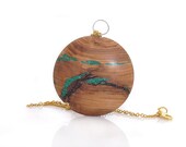 Wood Pendant, Olivewood and Malachite 3
