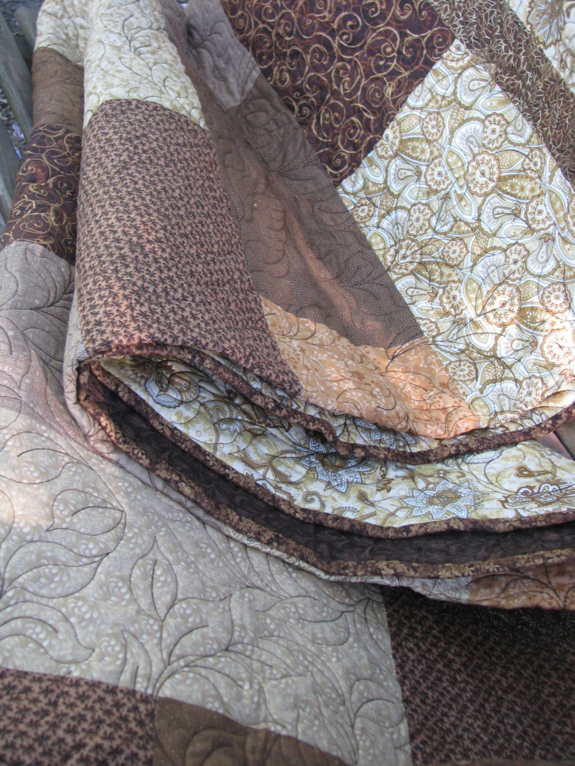 Queen Quilt - Handmade Brown Stacked Bricks