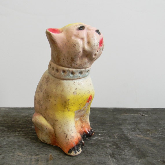 Awesome 6" Painted Chaulkware Bulldog Sculpture Figurine Colored Carnival Dog Patina Kitcshy Figure Canine Decorative Childrens Room