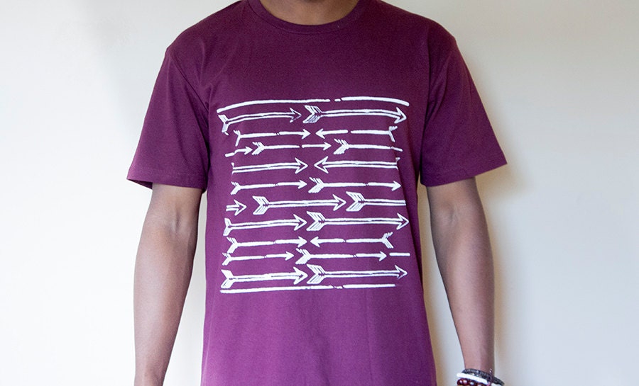 Tribal Arrows Mens T Shirt, Burgandy Available in Mens Small, Medium, Large and XL