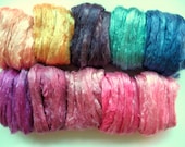 3.2oz (90g) 10 ASSORTED Colors Mulberry Silk Roving Top Fiber PINKY pack - Hand dyed