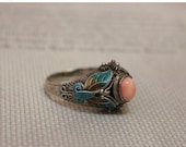 10% OFF Chinese Vintage Ring made of Sterling Silver, Filigree and Enamel 1950's Jewelry