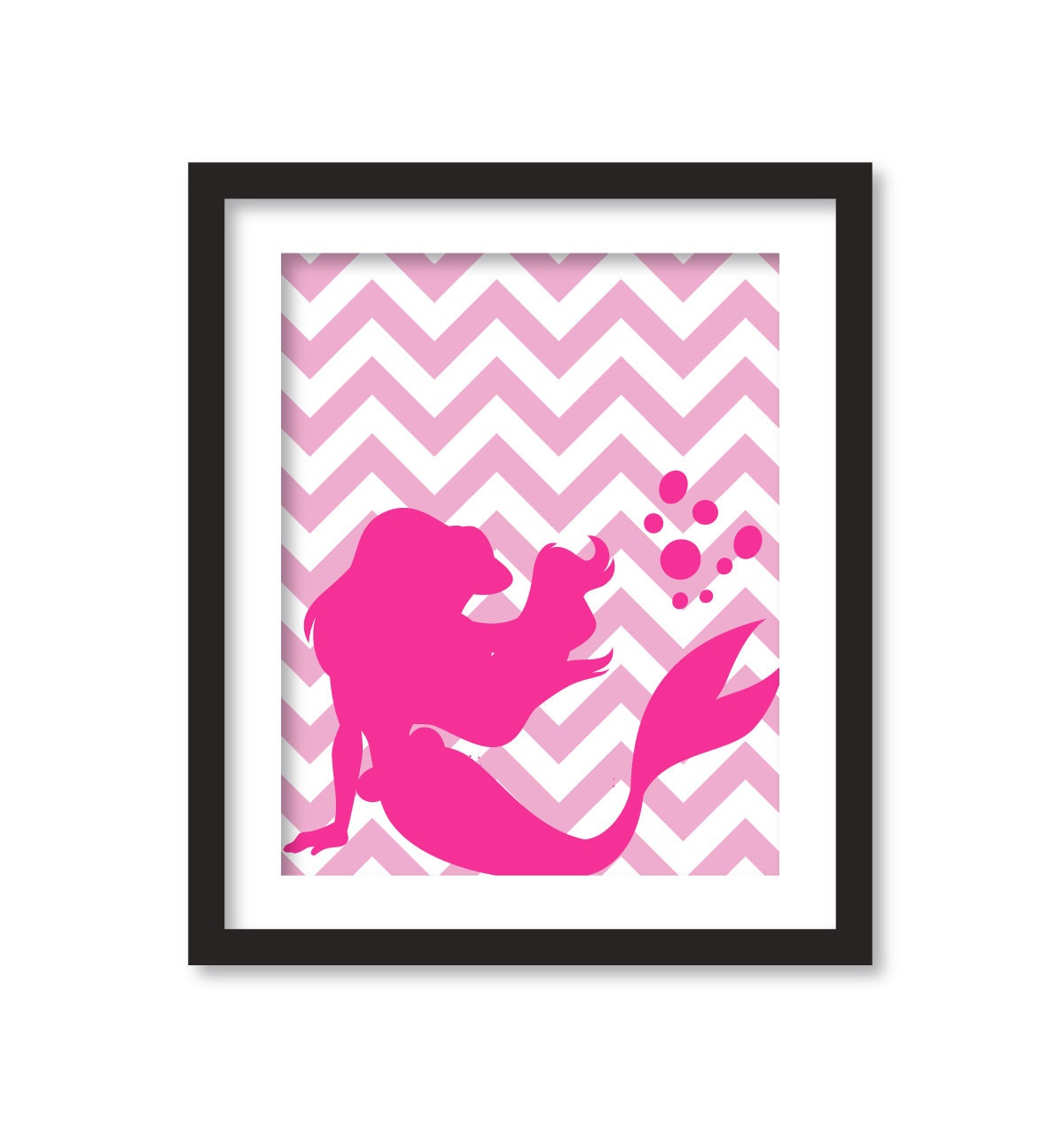Nursery art - Silhouette of  princess in fuchsia and chevron pink