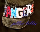 Rangers on black denim cadet cap, bling, adjustable, womens