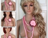 Ooak Unique,womens,ladies,pink,crochet knitted lariat,necklace,neckwarmer,neckband,crochet jewellery,gift for her.