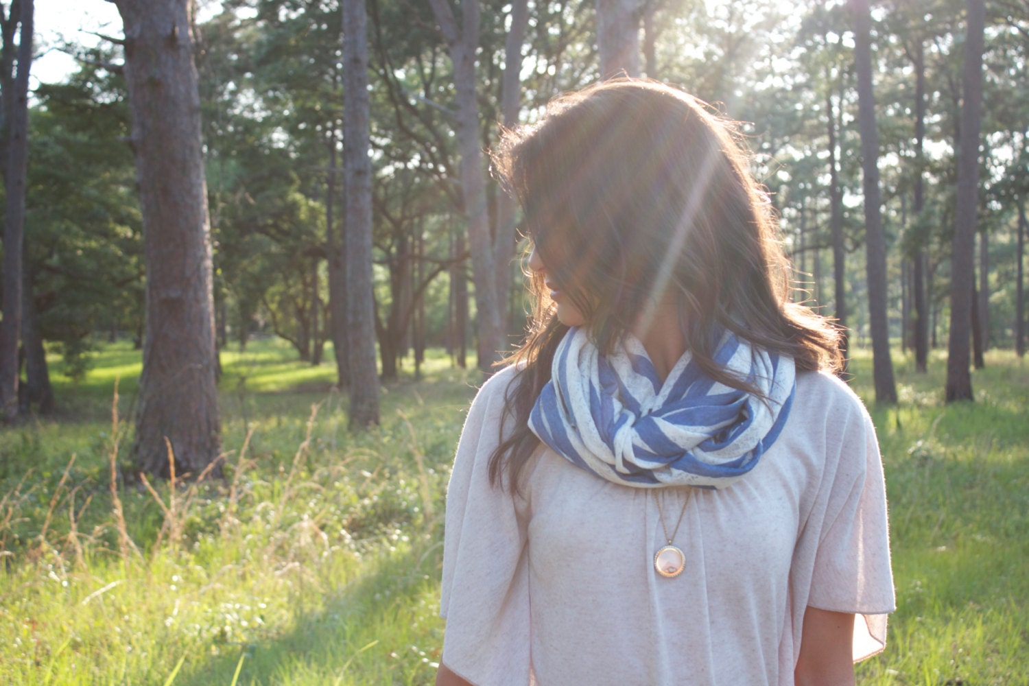 Women's Blue and Cream Striped Summer Scarf // Nautical Summer Scarf // Blue Nautical Scarf // Nautical Summer Accessories