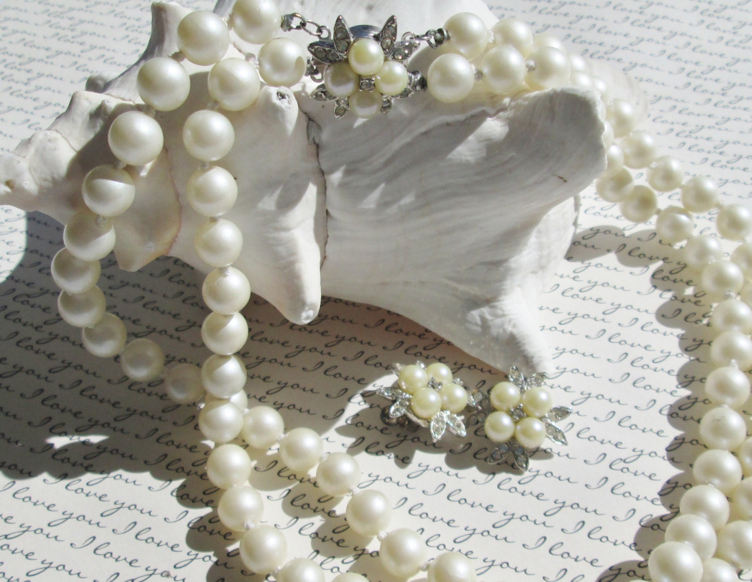 Vintage Pearl and Rhinestone Double Strand Choker and Earrings