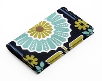 Business card holder, small wallet, business card case, gift card case - blue and green flower
