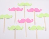24 Hot pink/Lime green Mustache toppers/Food Picks/Party Picksw