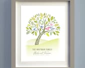 Love birds Family Tree, Custom print A3 Personalised Family Keepsake/Heirloom, Giclee print
