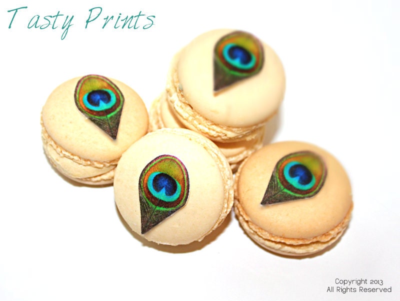 24 EDIBLE Mini Peacock Feather - for french macarons, cake pops, truffles, mini cupcakes