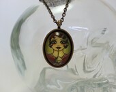 Spooky Darling Drinking Skull Milk, Glass Pendant Necklace - Rockabilly, Psychobilly, Goth, Creepy, Glass Dome