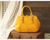 Genuine Leather Tote Bag - Shoulder Bag - Handbag / Messenger Bag / Leather Satchel in Yellow