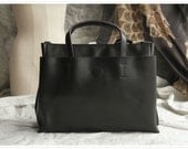Leather Tote Bag - Briefcase - Shoulder Bag - Handbag - Satchel - Messenger Bag - Doctor Bag - IPAD Bag  - Lady Bag in Black