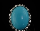 Spectacular large natural turquoise and diamond one off vintage ring