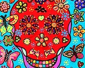 Blood & Butterflies' - FAYTH ORIGINAL Art PRINT - Mexican, Batik, Tapastry, Day Of The Dead, Talavera, Skeleton, Flowers, Sugar Skull