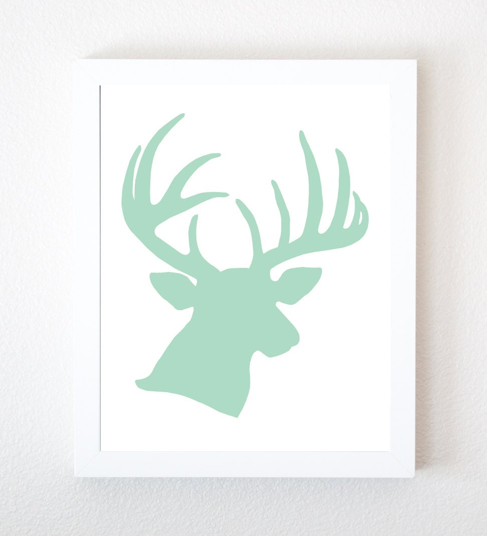 Deer Head Graphic Art Print in Mint on White 8x10