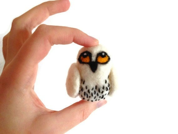 Felted Snowy Owl - Miniature Snowy White Owl Soft Sculpture