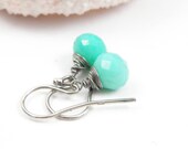 Turquoise chalcedony earrings , drop earrings ,birthstone jewelry , everyday earrings , summer jewelry