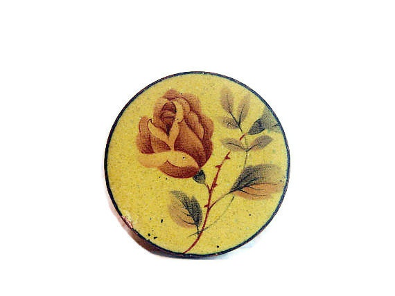 SALE Vintage Yellow Floral Rose Brooch on a Coin