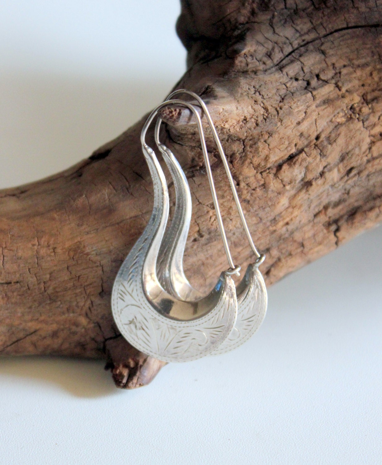 Vintage Tribal Etched Sterling Silver Earrings  30% OFF Price Adjusted Summer Sale