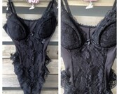 Vintage black lace teddy / vintage lingerie / french cut black teddy / black lace teddy / wedding lingerie / gift for her / pin up / size M