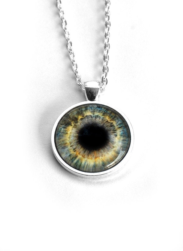 Third Eye Necklace with Green Grey Human Eyeball / Iris