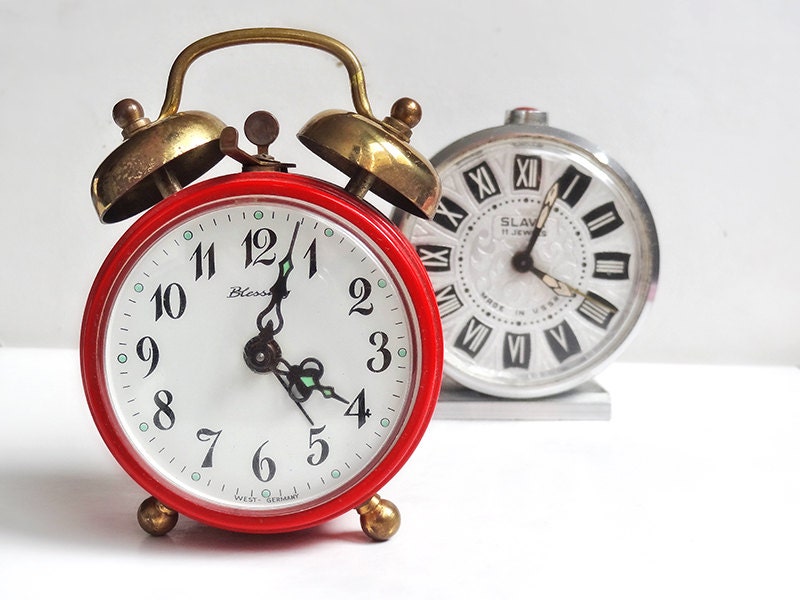 Vintage Red Clock, Mid Century West Germany Twin Bells Retro Alarm Clock, Blessing, Working, Collectible