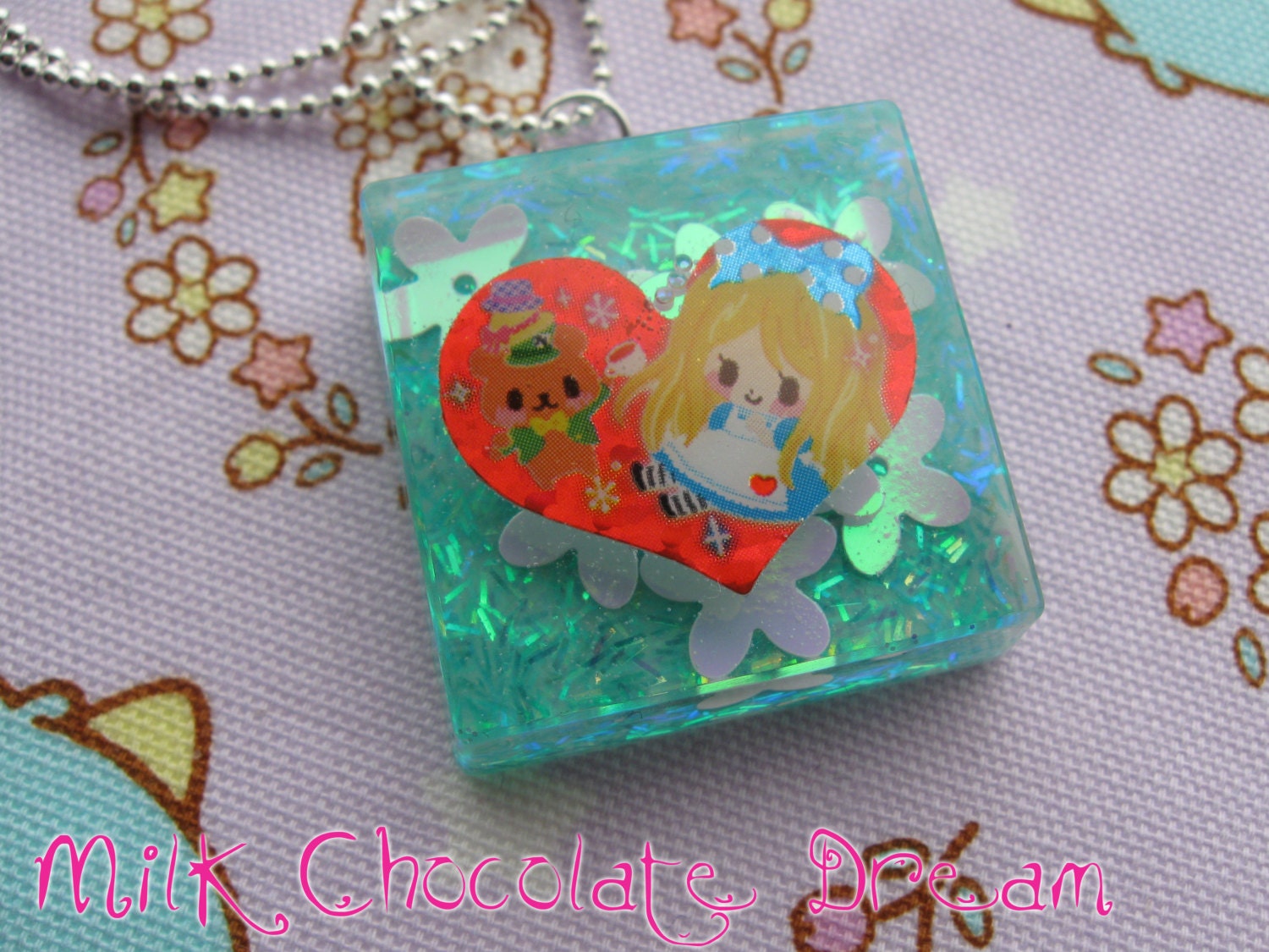Heart Alice in Wonderland Resin Necklace