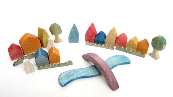 Little Wooden Rainbow Village - Tiny Wooden Village - Miniature Village
