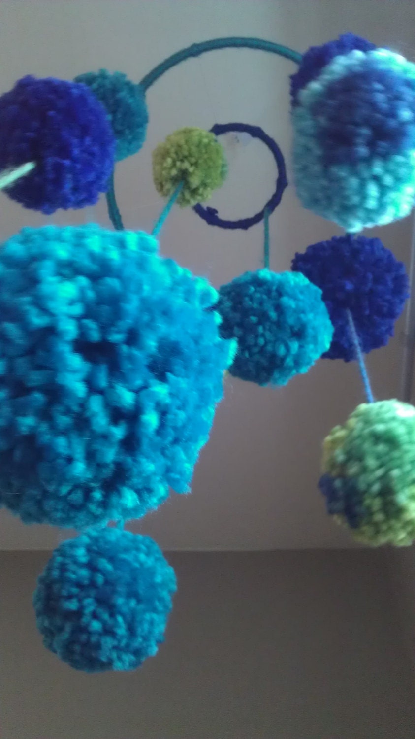 Blue & Green Pom Pom Baby Mobile
