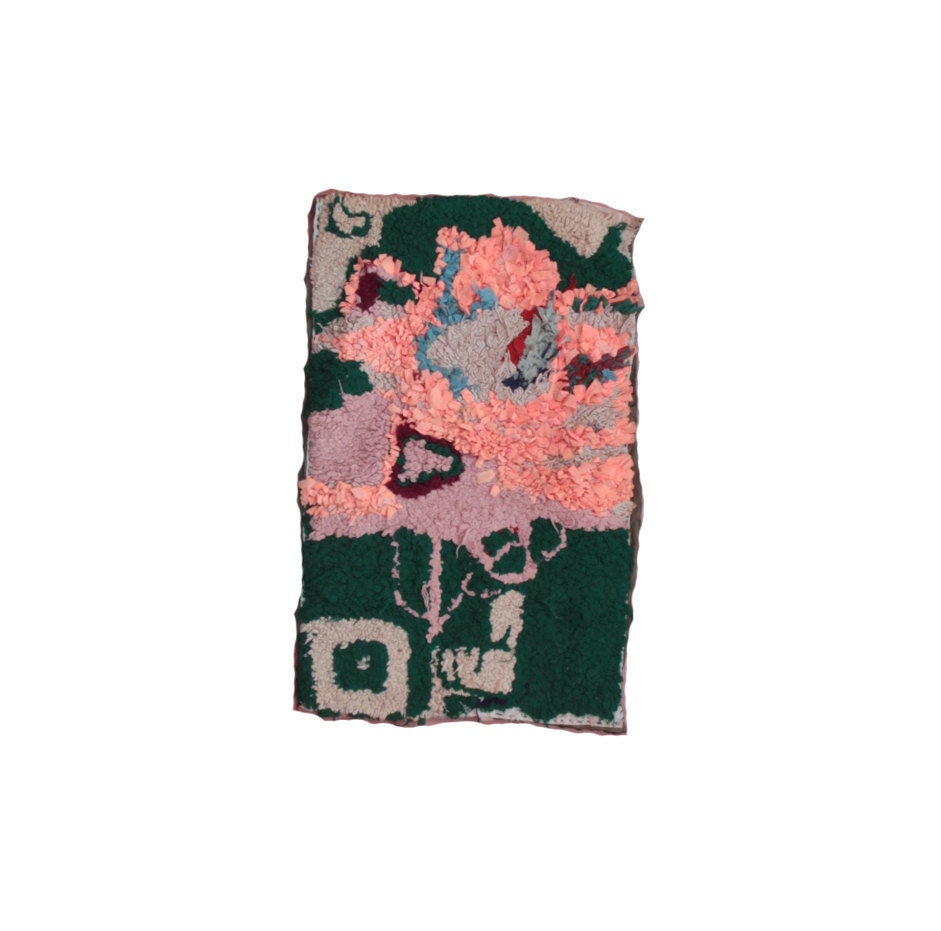 Moroccan BOUCHEROUITE Runner Rug. Mid Century Modern Wall Art. Abstract Painting Rug. Emerald Orange. Danish Pottery Compliment.