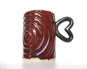 Heart Ceramic Teacup, modern stoneware pottery espresso coffee tea cup mug housewares dining serving, in scarlet crimson red