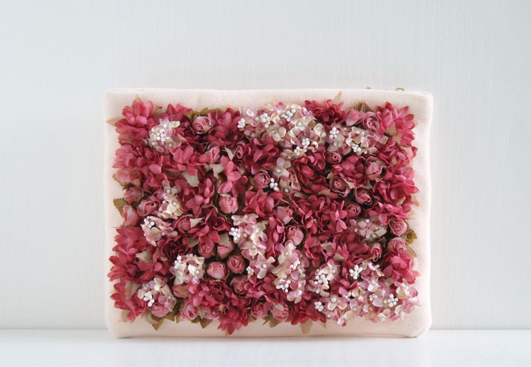 Plum Floral Field Clutch, pink purse, bridesmaid handbag