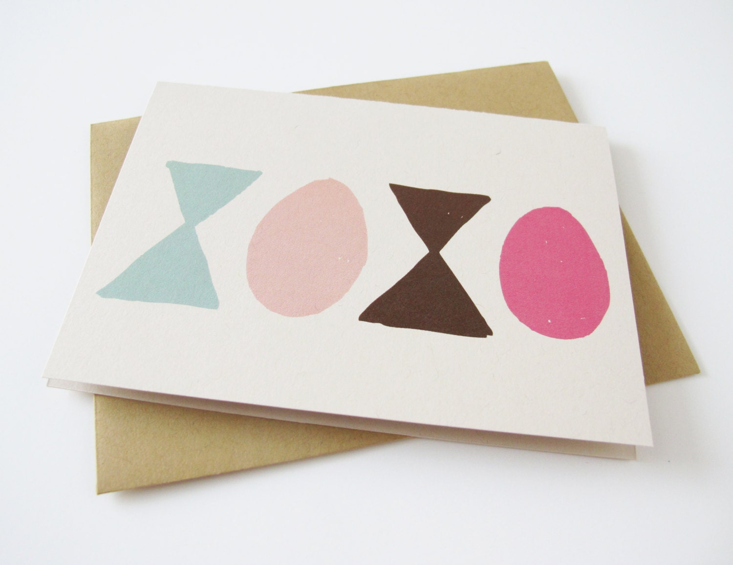 hugs and kisses card. xoxo. hand drawn. blank inside. valentine card. anniversary card. just because card. sweet candy colors.