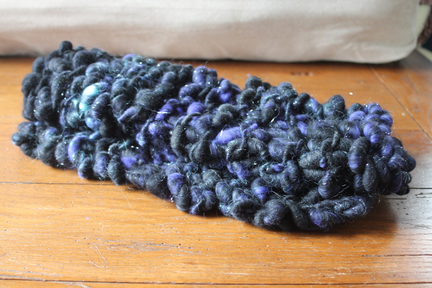 Hand Knit, Baby Photography Prop Mini Blanket/Wrap in Black, Purple, hanndspun, hand dyed soft coiled yarn