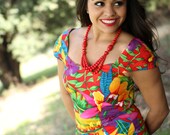 Vintage Tropical Print Dress