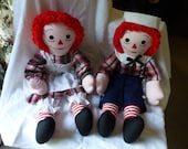 25"  Raggedy Ann and Andy Pair of Dolls