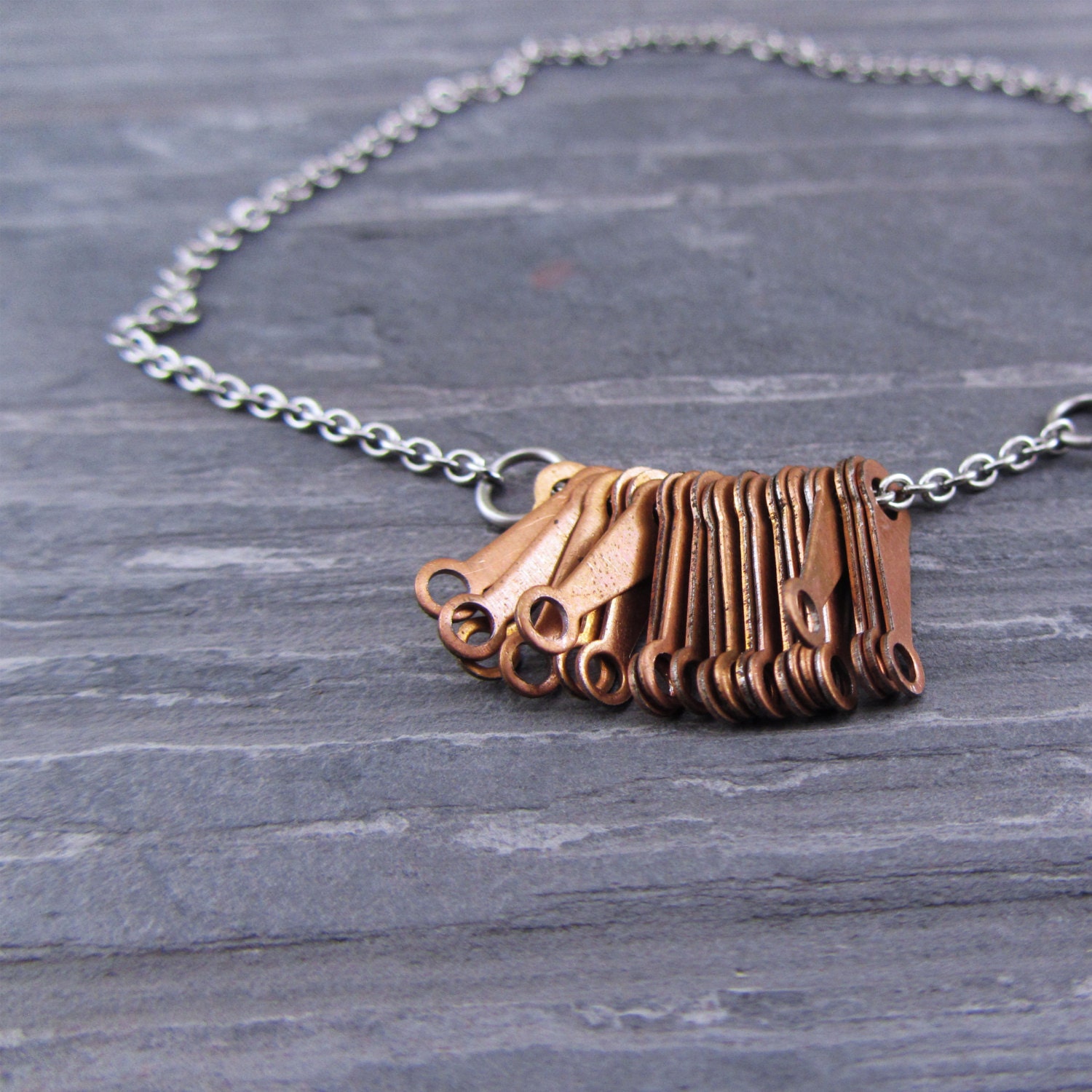 Industrial Tab Bracelet, Copper Hardware & Steel Chain UNISEX OOAK