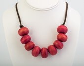Strawberry Red Brown Suede Necklace