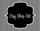 Premade 5- Piece Etsy Shop Bannner Set  No.122 Black and White Stripes