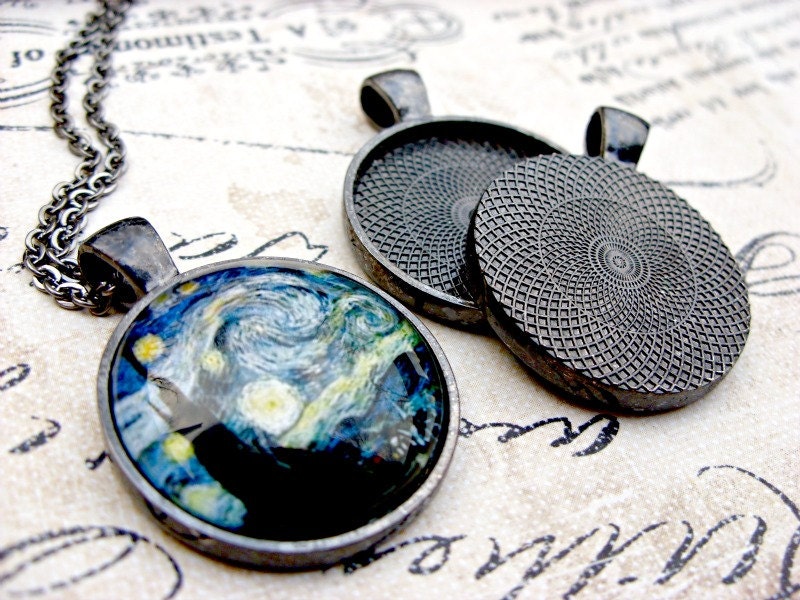 20 Pendant Trays - 1 inch round Gunmetal - Blank Bezel Cabochon Setting - GP20