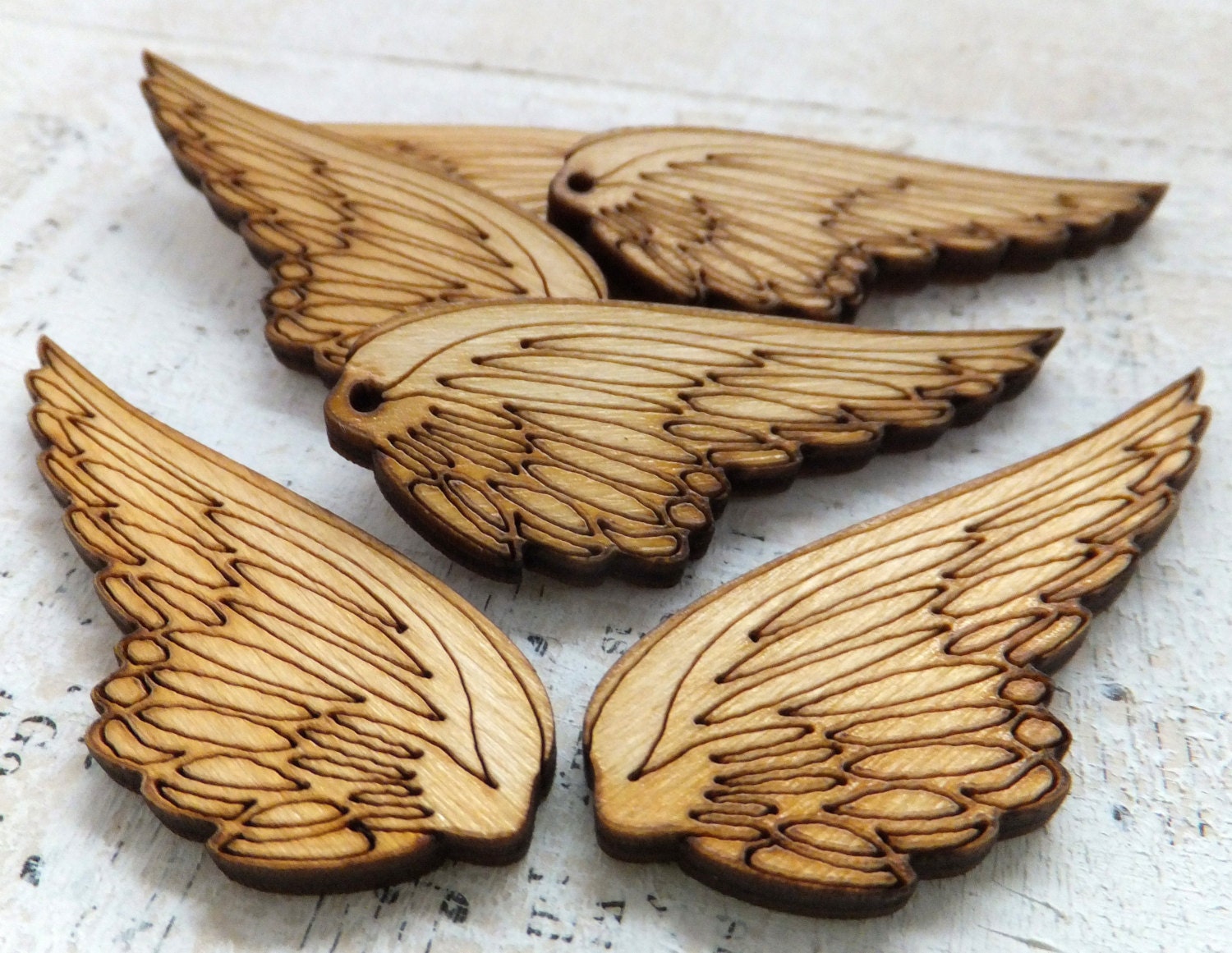 8 Lovely Engraved Wood ANGEL WINGS