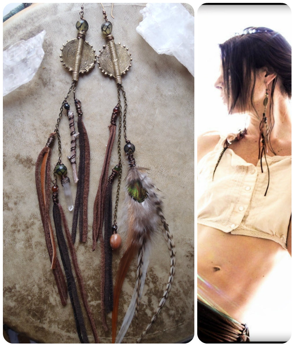 jacquotte delahaye...stone and feather earrings // boho. bohemian. gypsy. pirate. vagabond
