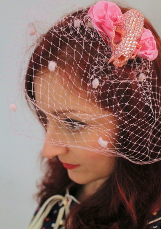 Swarovski Skull Hair Fascinator with Birdcage Veil