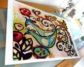 Peacock Birds Folk Art Print 8 x 10 by Natasha Wescoat