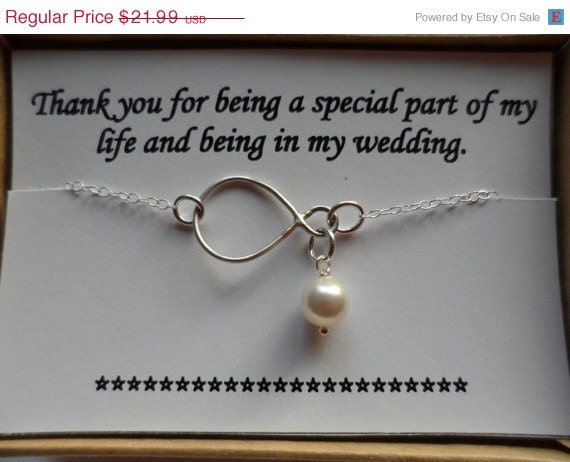 Infinity and Pearl Bracelet - Bridesmaid Gifts, Flower Girls Gifts, Sterling Silver Bracelet